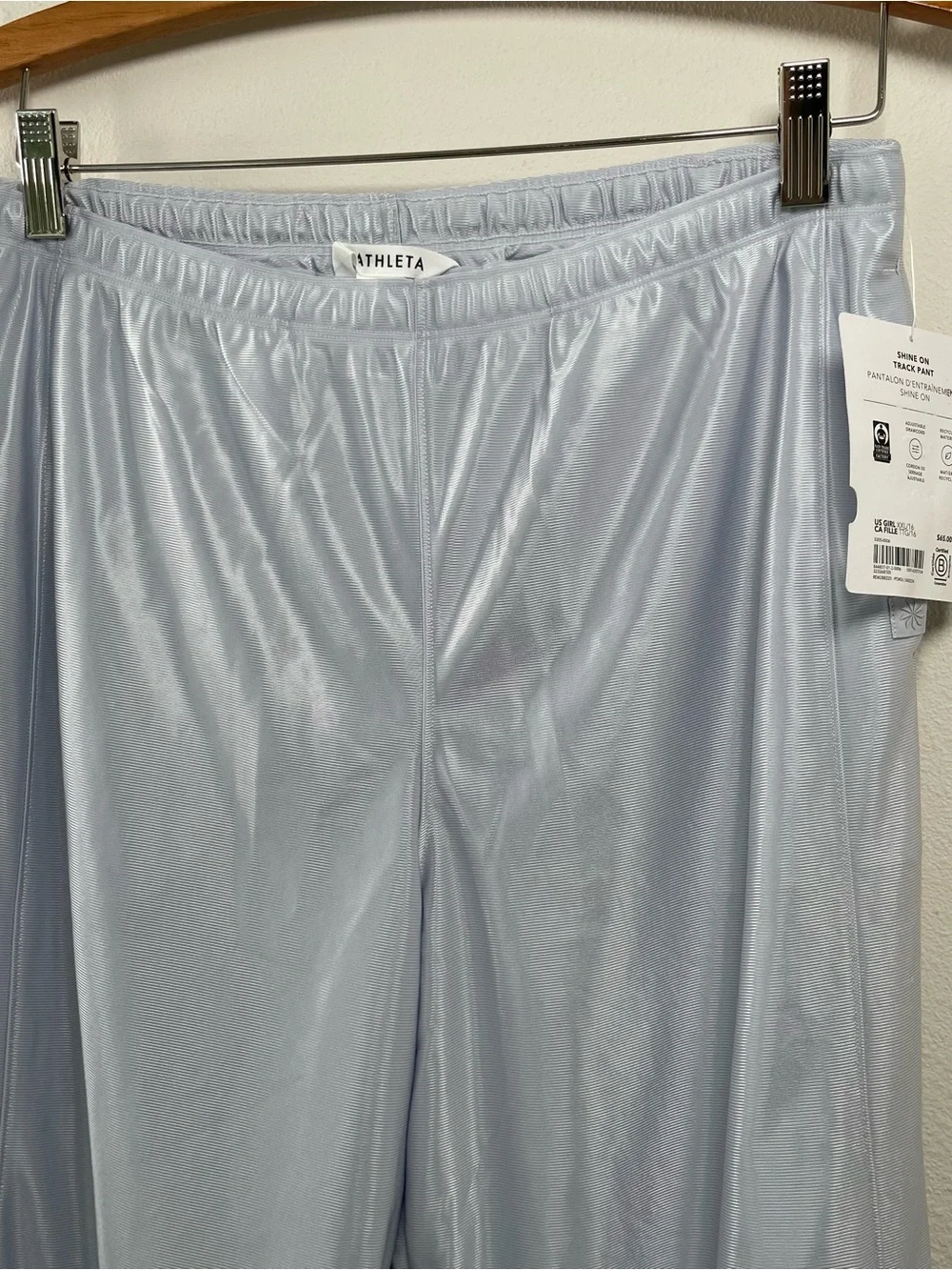 NEW Athleta Girl Shine On Track Wide Leg Pant Silver Blue Metallic Youth XXL 16